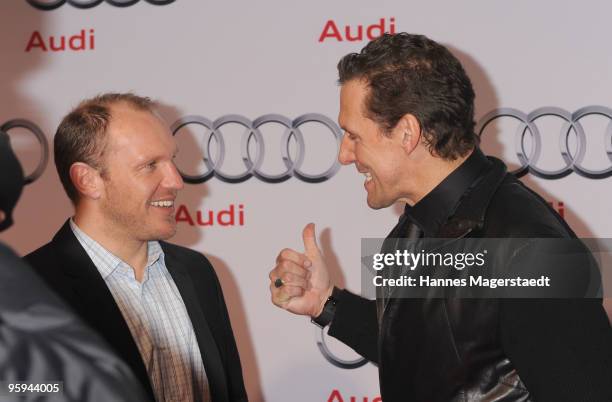 Hermann Maier and Ralf Moeller attend the Audi Night at Hotel 'Zur Tenne' on January 22, 2010 in Kitzbuehel, Austria.