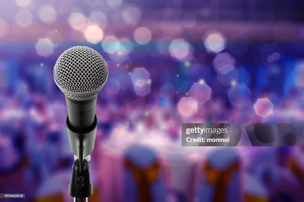 Close up microphone on stage in Ball room