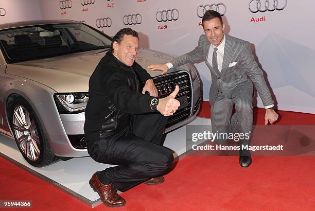 Ralf Moeller and Kai Pflaume attend the Audi Night at Hotel 'Zur Tenne' on January 22, 2010 in Kitzbuehel, Austria.