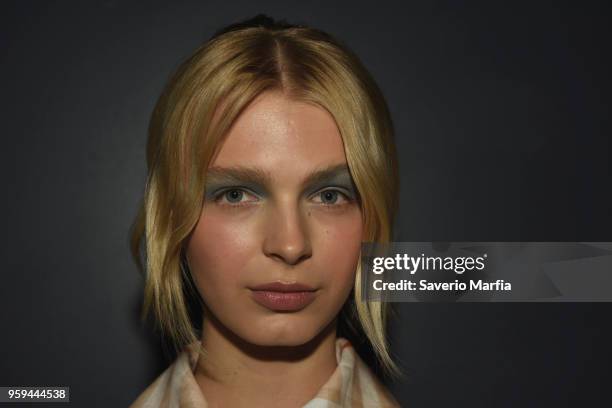 Model poses backstage ahead of the Hansen & Gretel show at Mercedes-Benz Fashion Week Resort 19 Collections at Carriageworks on May 15, 2018 in...