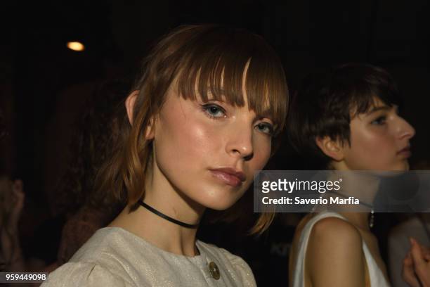 Model poses backstage ahead of the Hansen & Gretel show at Mercedes-Benz Fashion Week Resort 19 Collections at Carriageworks on May 15, 2018 in...