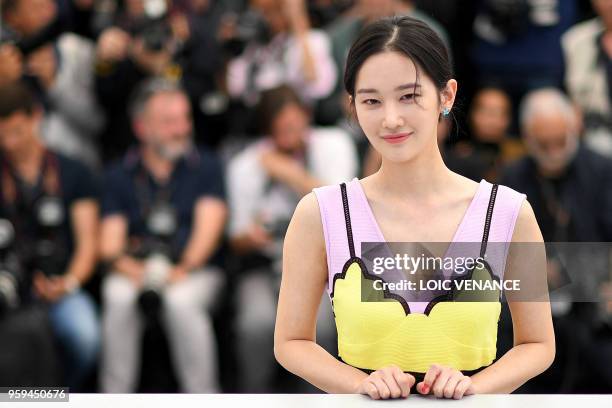 South Korean actress Jun Jong Seo poses on May 17, 2018 during a photocall for the film "Burning" at the 71st edition of the Cannes Film Festival in...