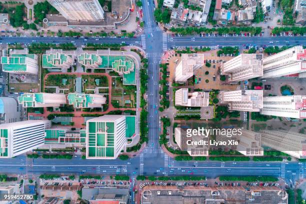 aerial view of residential building - liyao xie stock-fotos und bilder