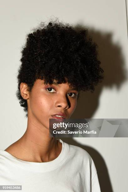 Model poses backstage ahead of the C/Meo Collective show at Mercedes-Benz Fashion Week Resort 19 Collections at Carriageworks on May 15, 2018 in...