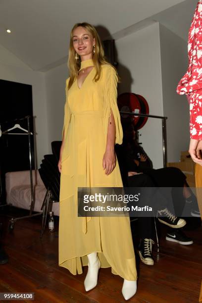 Model prepares backstage ahead of the C/Meo Collective show at Mercedes-Benz Fashion Week Resort 19 Collections at Carriageworks on May 15, 2018 in...