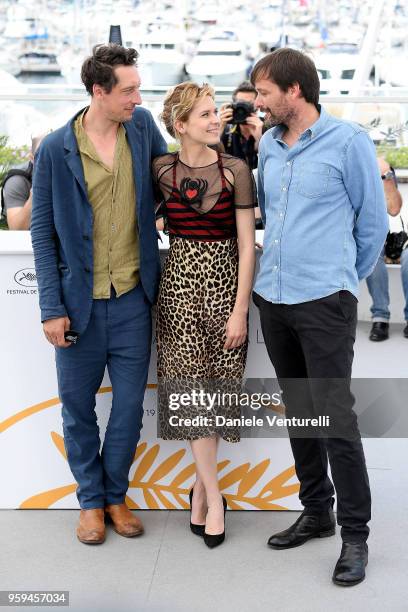 Actors Hans Loew, Elena Radonicich and director Ulrich Koehler attend the photocall for "In My Room" during the 71st annual Cannes Film Festival at...