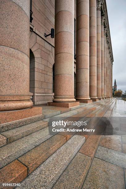 close-up of stairs and column, parliament house helsinki, eduskuntatalo, parliament of finland - brick column stock pictures, royalty-free photos & images