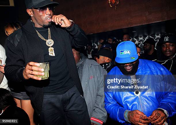 Sean "Diddy" Combs and Rick Ross attend DJ Clue's birthday party at M2 Ultra Lounge on January 21, 2010 in New York City.