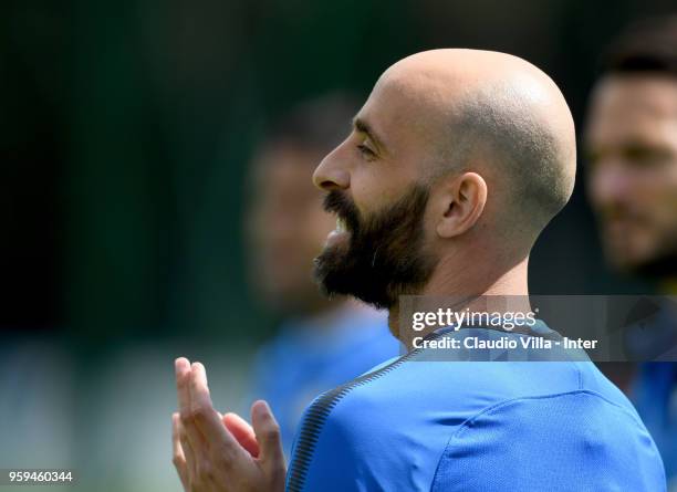 Borja Valero of FC Internazionale looks on during the FC Internazionale training session at the club's training ground Suning Training Center in...