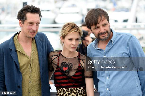 Actors Hans Loew, Elena Radonicich and director Ulrich Koehler attend the photocall for "In My Room" during the 71st annual Cannes Film Festival at...