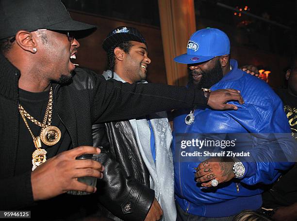 Sean "Diddy" Combs, Jim Jones and Rick Ross attend DJ Clue's birthday party at M2 Ultra Lounge on January 21, 2010 in New York City.