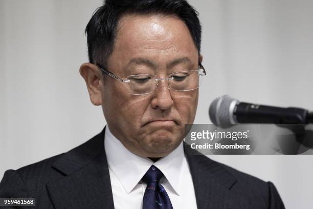 Akio Toyoda, president of Toyota Motor Corp. And new chairman of Japan Automobile Manufacturers Association Inc. , pauses during a news conference in...