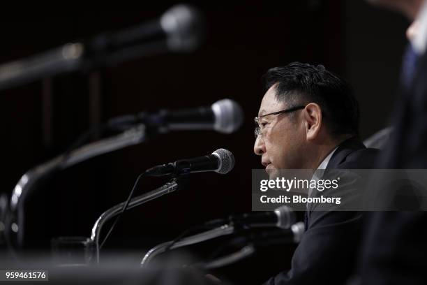 Akio Toyoda, president of Toyota Motor Corp. And new chairman of Japan Automobile Manufacturers Association Inc. , speaks during a news conference in...