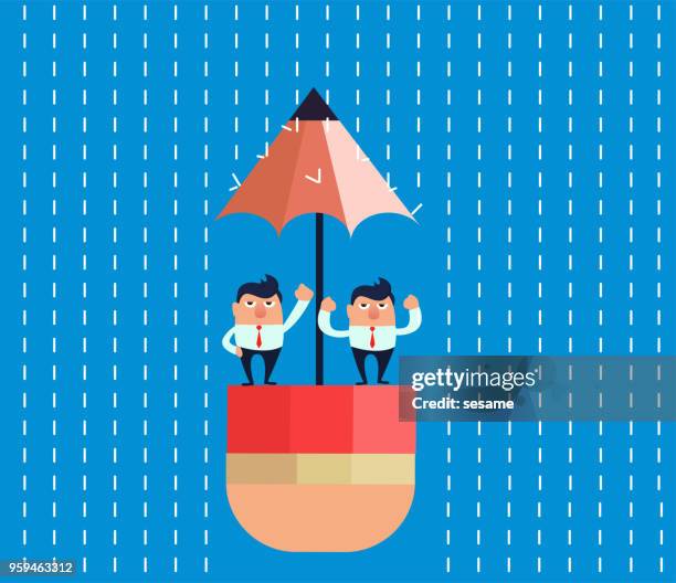 creativity protects businessmen from rain - pencil shading stock illustrations