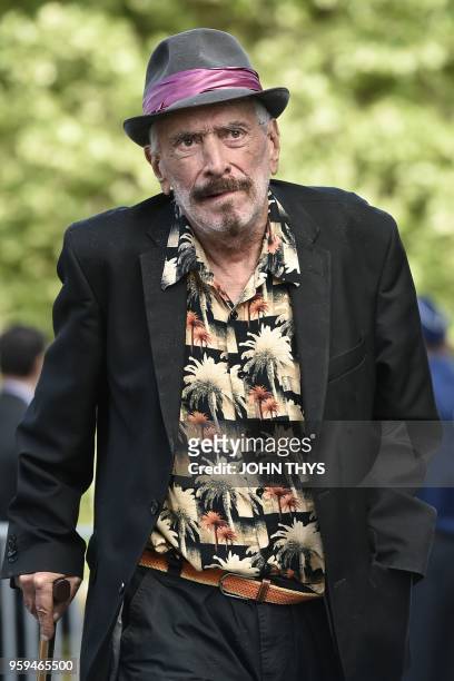 Belgian singer Francis « Lou » Deprijck arrives to attend the funeral ceremony of late Belgian singer Maurane at the Notre-Dame-des-Graces church in...