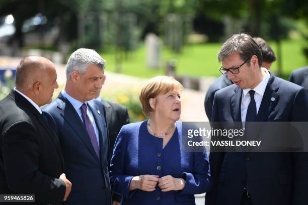 German Chancellor Angela Merkel speaks with Bulgarian Prime Minister Boyko Borisov , Serbian President Aleksander Vucic and Kosovan President Hashim...