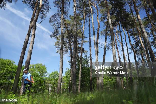 Sebastien Gros of France plays his shot out of the trees on the first hole during the first round of the Belgian Knockout at the Rinkven...