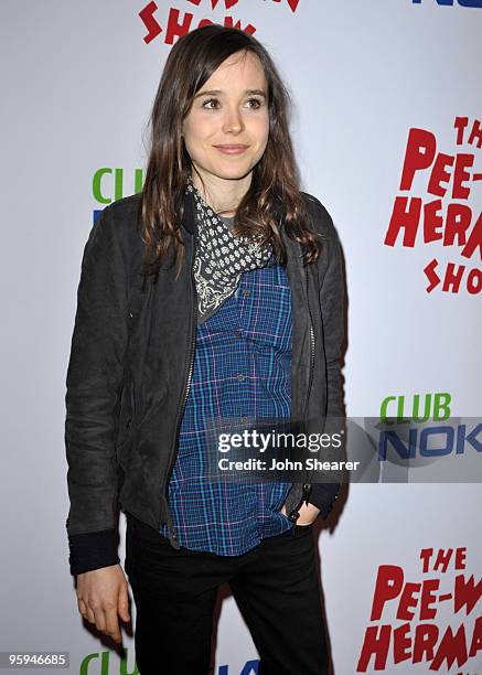 Actress Ellen Page arrives to the opening night of "The Pee Wee Herman Show" at Club Nokia on January 20, 2010 in Los Angeles, California.