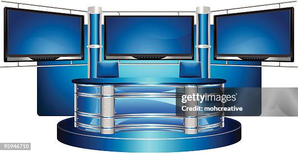 media studio with interior - blue glass stock illustrations