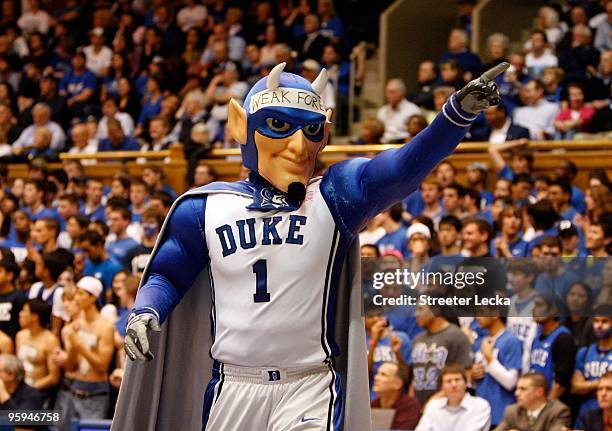 Mascot of the Duke Blue Devils cheers during the game against the Wake Forest Demon Deacons on January 17, 2010 in Durham, North Carolina.