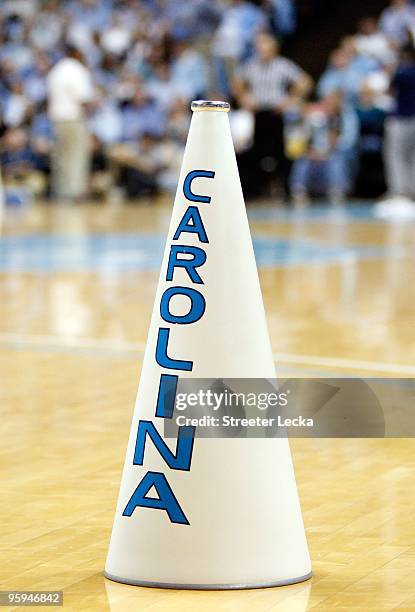 General view of the North Carolina Tar Heels bullhorn taken during their game against the Georgia Tech Yellow Jackets at the Dean Smith Center on...