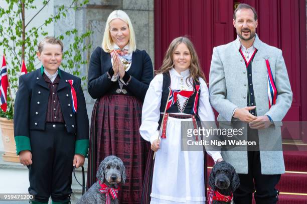 Prince Sverre Magnus of Norway, Princess Mette Marit of Norway, Princess Ingrid Alexandra of Norway and Prince Haakon Magnus of Norway wearing their...