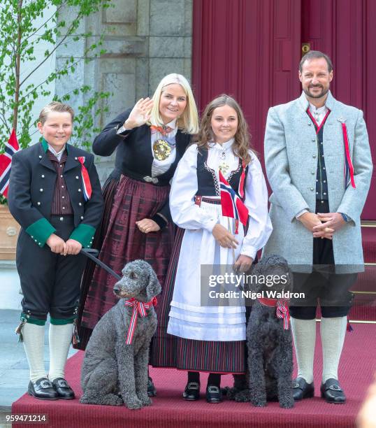 Prince Sverre Magnus of Norway, Princess Mette Marit of Norway and Princess Ingrid Alexandra of Norway, Prince Haakon Magnus of Norway outside their...