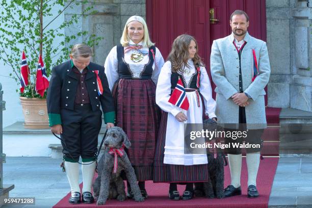 Prince Sverre Magnus of Norway, Princess Mette Marit of Norway and Princess Ingrid Alexandra of Norway, Prince Haakon Magnus of Norway outside their...