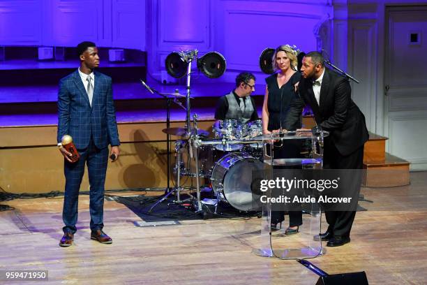 Adam Mokoka , Audrey Sauret and Boris Diaw during the Trophy Award LNB Basketball at Salle Gaveau on May 16, 2018 in Paris, France.