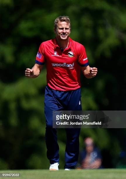 Neil Wagner of Essex celebrates dismissing Stevie Eskinazi of Middlesex during the Royal London One-Day Cup match between Middlesex and Essex at...