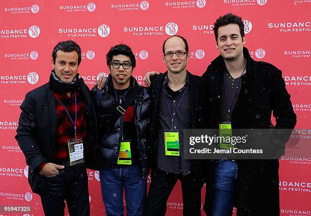 Producer Andrew Lauren, Sales Rep Kevin Iwashina, Director Jason Spingarn-Koff, and Producer Stephan Paternot pose at the "Life 2.0" Premiere at...