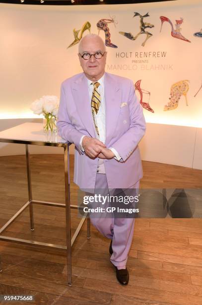 Designer Manolo Blahnik attends the Manolo Blahnik personal appearance at Holt Renfrew, Toronto on May 16, 2018 in Toronto, Canada.