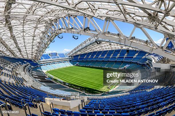 Photo taken on May 17, 2018 shows the pitch and the stands of the Fisht Olympic Stadium in Sochi. During the 2018 FIFA World Cup in Russia, the...