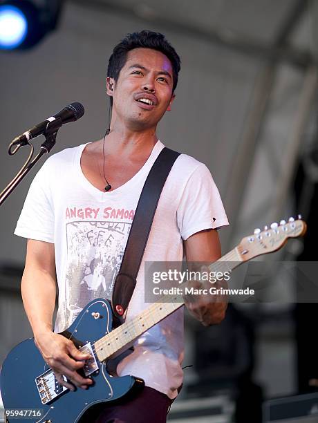 Dougie Mandagi from the band Temper Trap performs on stage on the first day of the 2-day Sydney leg of the Big Day Out music festival at Sydney...