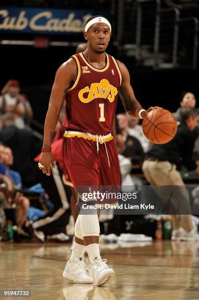 Daniel Gibson of the Cleveland Cavaliers moves the ball up court during the game against the Washington Wizards on January 6, 2010 at Quicken Loans...