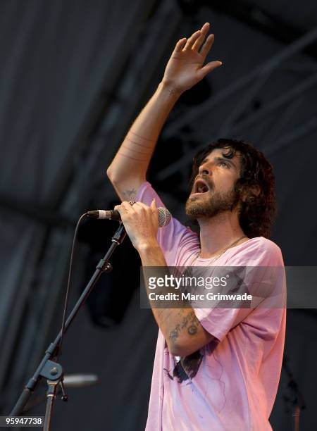Devendra Banhart performs on stage on the first day of the 2-day Sydney leg of the Big Day Out music festival at Sydney Showground on January 22,...