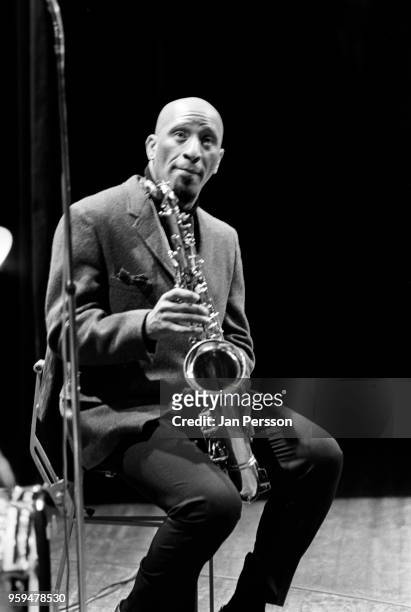 American jazz tenor saxophonist Sonny Rollins performing at Tivoli Gardens concert hall, Copenhagen, Denmark, 1965.