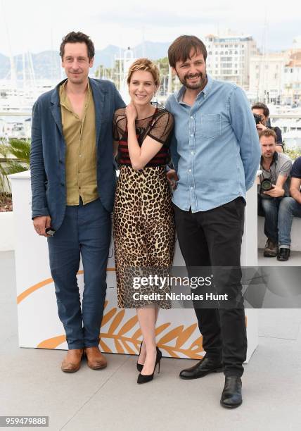 Actor Hans Low, actress Elena Radonicich and director Ulrich Kohler attend the "In My Room" Photocall during the 71st annual Cannes Film Festival at...