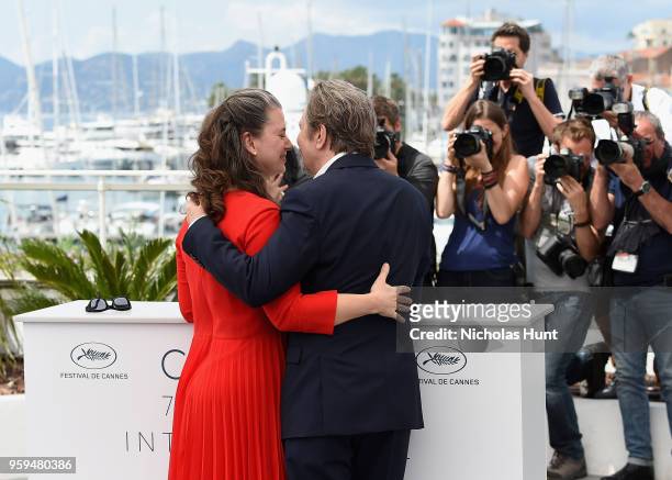 British actor Gary Oldman poses with his wife Gisele Schmidt at the Rendez-Vous with Gary Oldman Photocall during the 71st annual Cannes Film...