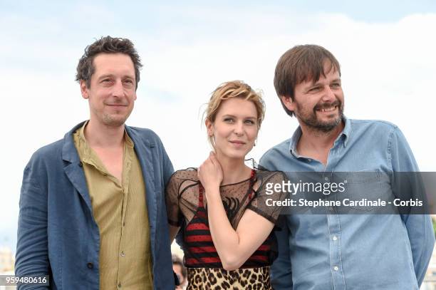 Hans Loew, Elena Radonicich and director Ulrich Koehler attend "In My Room" Photocall during the 71st annual Cannes Film Festival at Palais des...