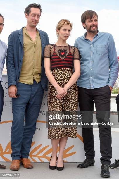 Hans Loew, Elena Radonicich and director Ulrich Koehler attend "In My Room" Photocall during the 71st annual Cannes Film Festival at Palais des...