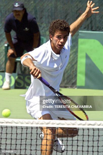 Jean-Julien Rojer hits the ball 11 February 2001 during a game of the Group II Davis Cup American Series in Escazu, Costa Rica. Jean-Julien Rojer...