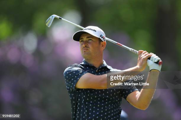 Daniel Brooks of England plays his shot off the 2nd tee during the first round of the Belgian Knockout at the Rinkven International Golf Club on May...