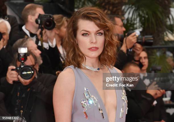 Mila Jovovich attends the screening of 'Burning' during the 71st annual Cannes Film Festival at Palais des Festivals on May 16, 2018 in Cannes,...