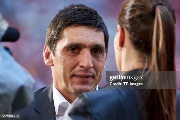 Head coach Tayfun Korkut of Stuttgart looks on prior to the Bundesliga match between FC Bayern Muenchen and VfB Stuttgart at Allianz Arena on May 12,...