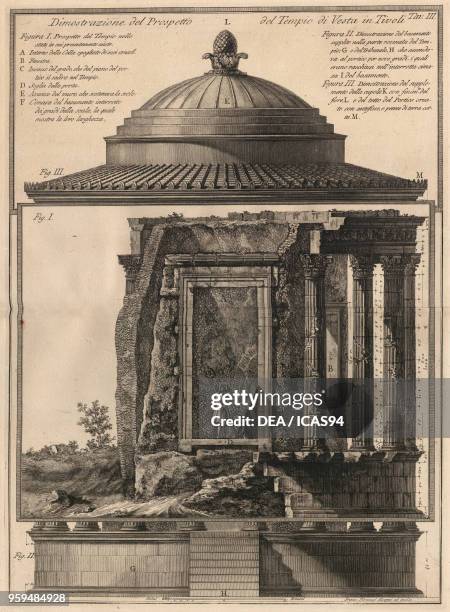 Elevation of the Temple of Vesta, Tivoli, Italy, engraving from Raccolta de tempi antichi , by Francesco Piranesi, 1776.