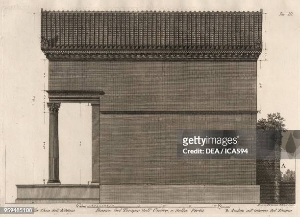Side elevation of the Temple of Bacchus or Temple of Honor and Virtue , Rome, Italy, engraving from Raccolta de tempi antichi , by Francesco...