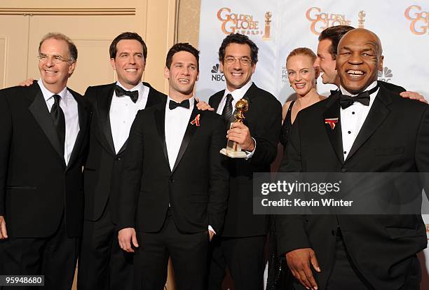 Actors Ed Helms, Justin Bartha, director Todd Phillips, actress Heather Graham, actor Bradley Cooper and former heavyweight boxer Mike Tyson pose in...