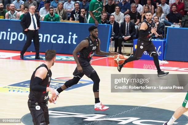 Jamil Wilson and Filippo Baldi Rossi and Pietro Aradori of Segafredo in action during the LBA LegaBasket match between Virtus Segafredo Bologna and...