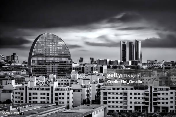 long exposure of financial district in madrid. spain - madrid financial district stock pictures, royalty-free photos & images